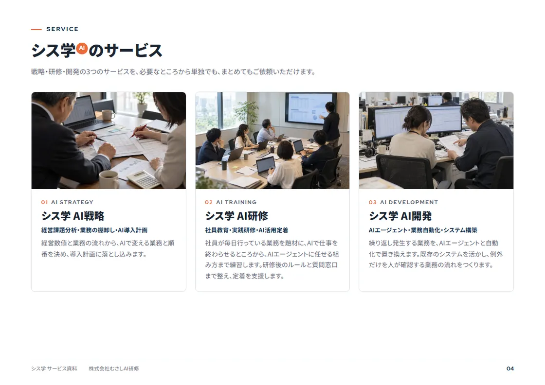 サービス資料 04ページ「シス学のサービス」の見本